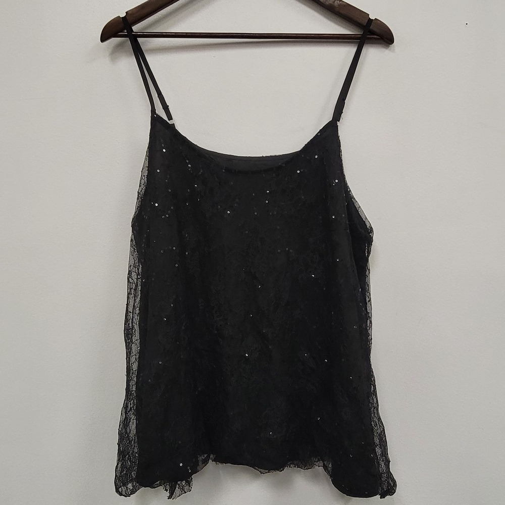 S‎ Deer Womens Whimsigoth Fairy Lace Sequin Top Black Size XL Glam Sheer Overlay